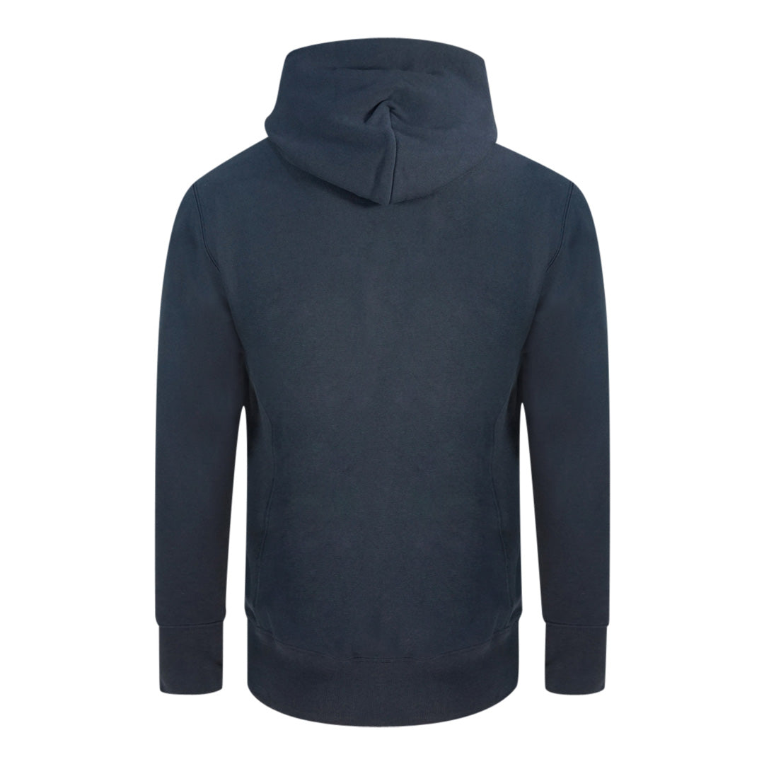 Champion Reverse Weave Small Classic Logo Navy Blue Hoodie 214675 BS501