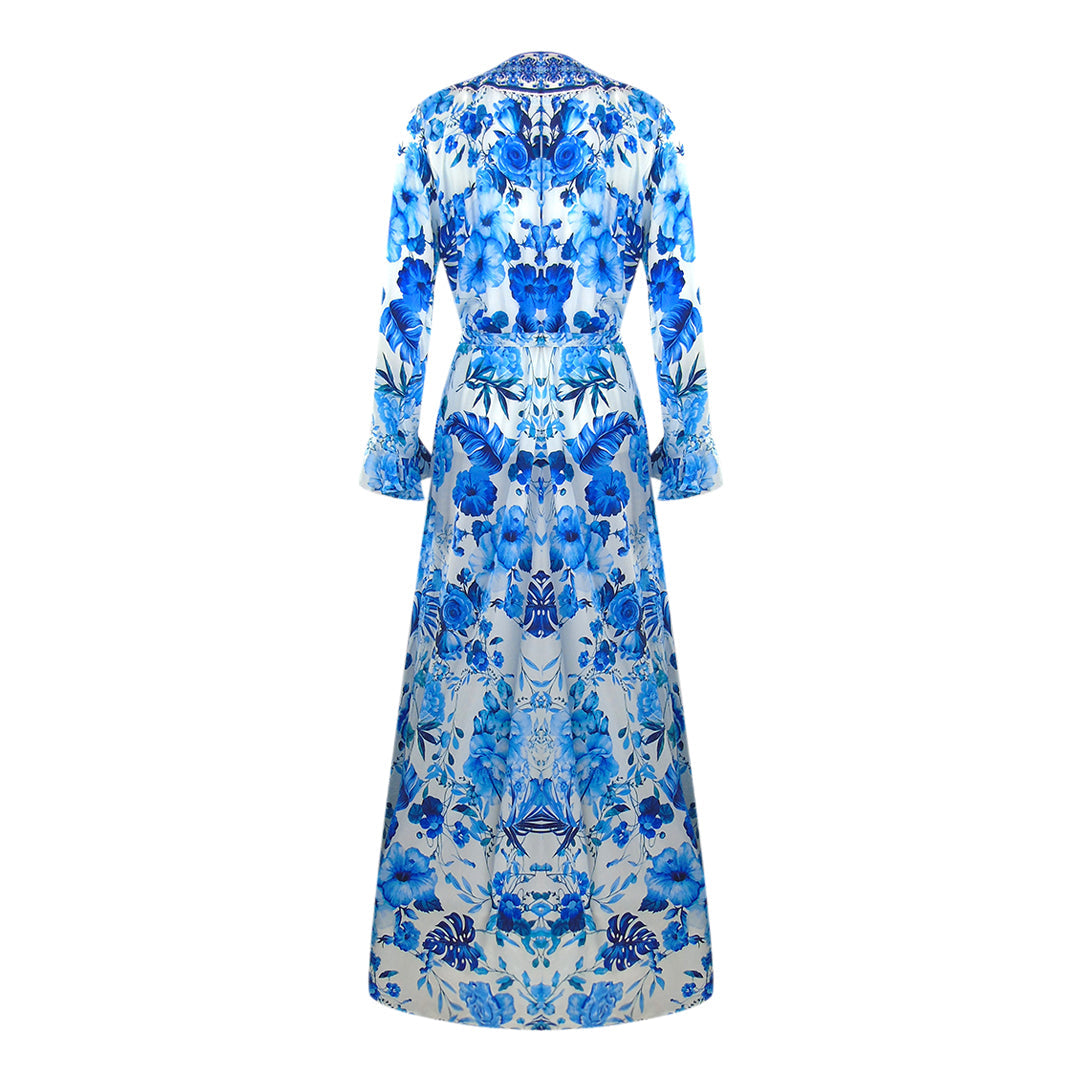 Inoa Fashion Blue Orchird L203 Blue Floral Fish Dress Womens