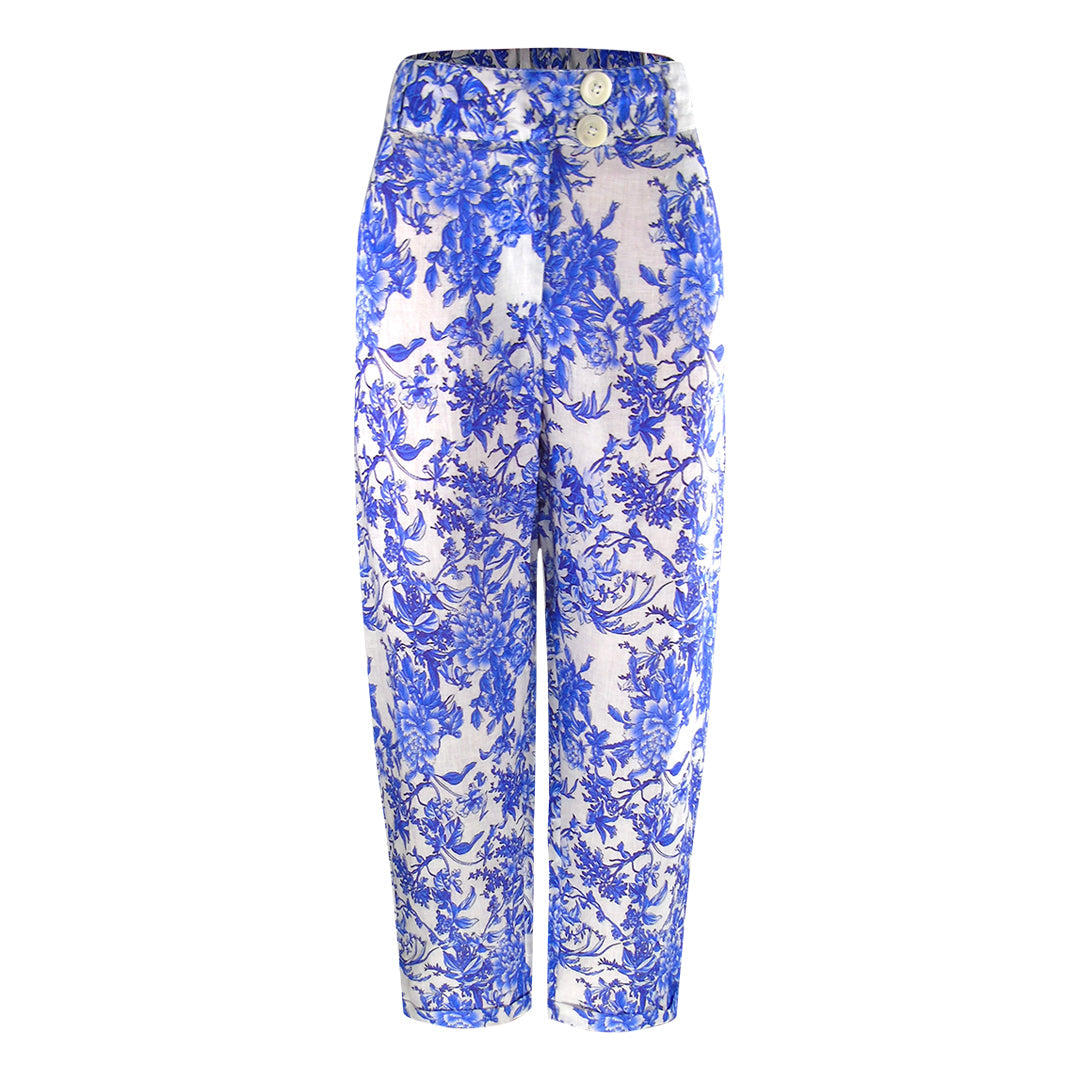 Inoa Fashion Blue Orchird L203 Blue Floral Tuxedo Trousers Womens