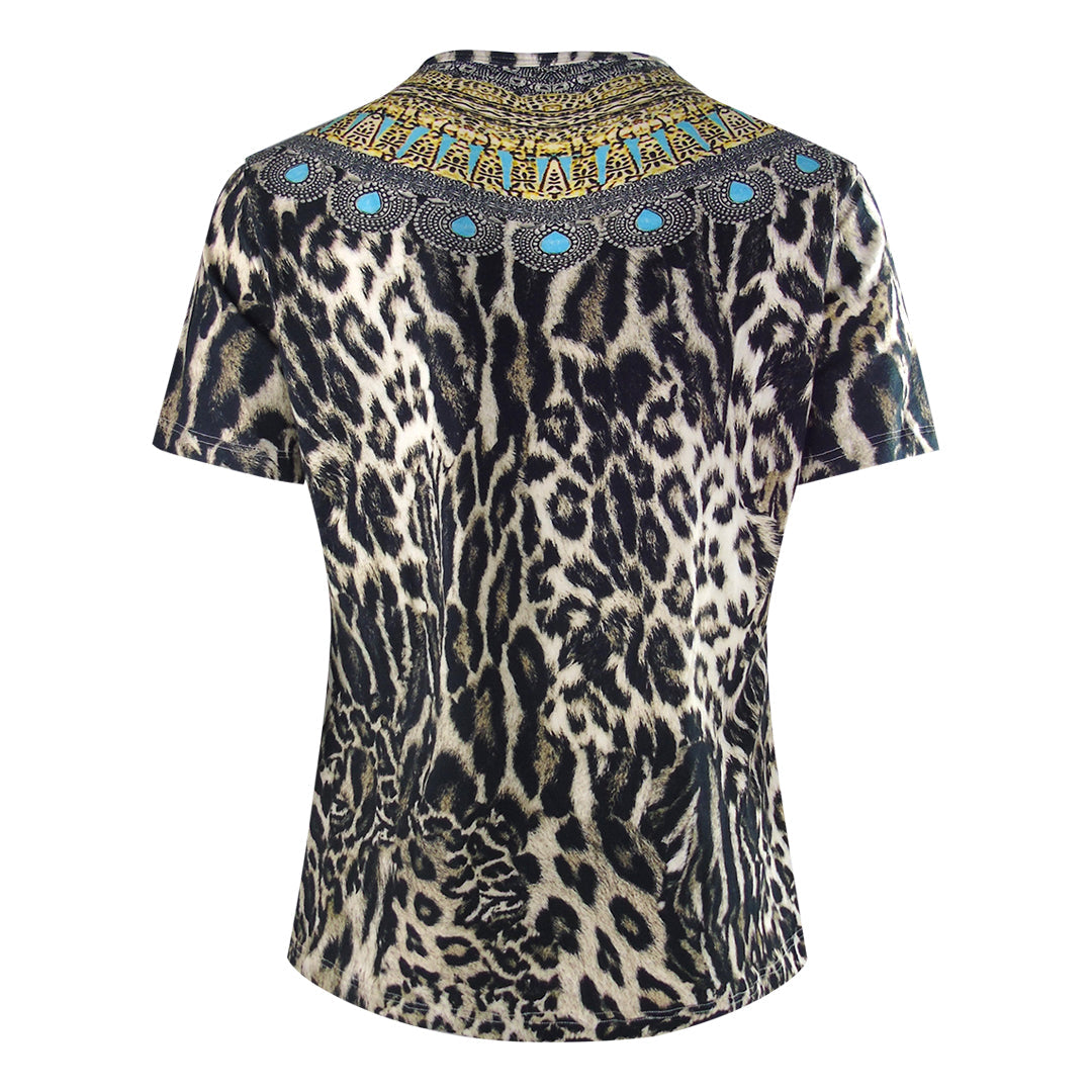Inoa Fashion Siberia 1927 Brown Animal Print T Shirt Womens