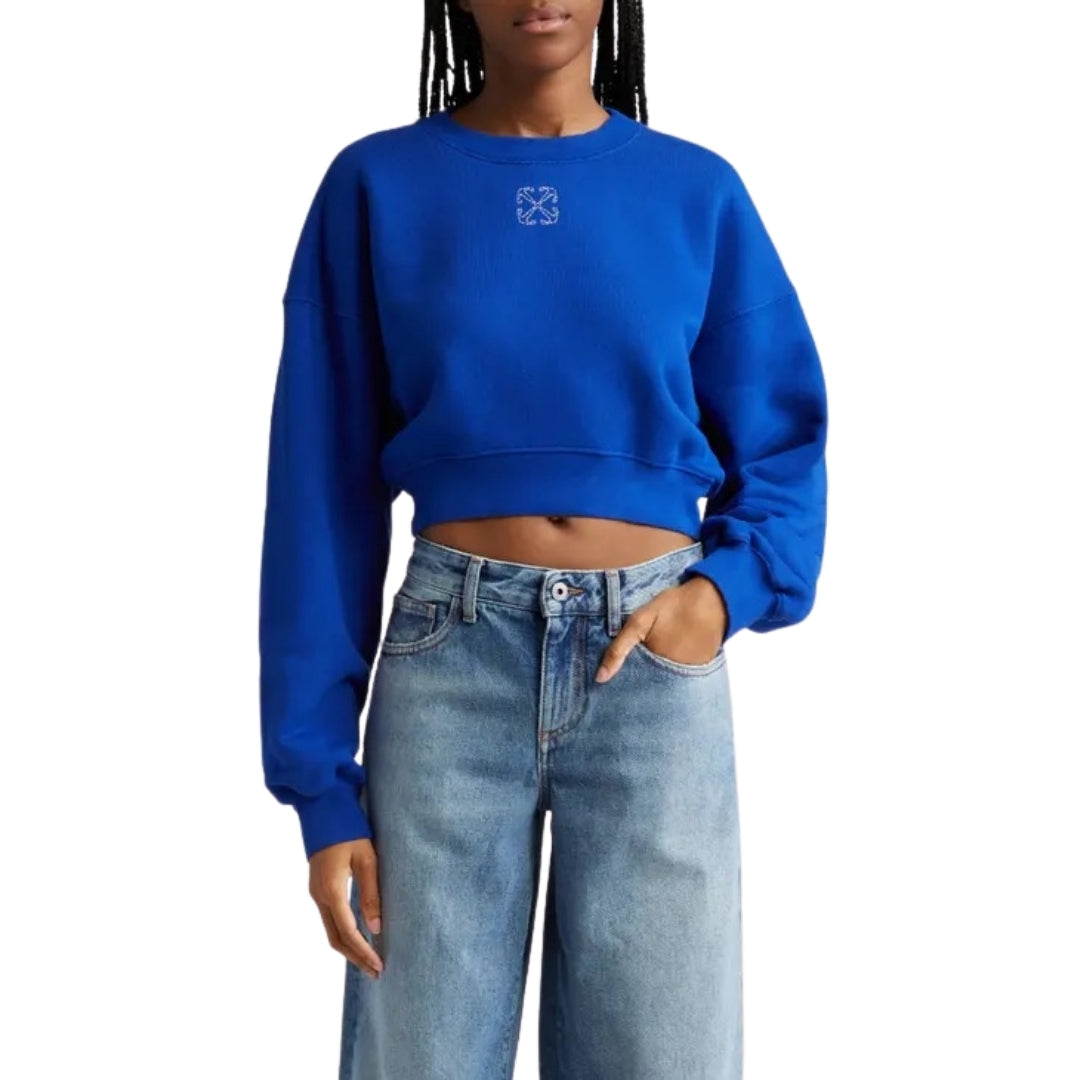 Off-White Embroidered Mini Arrow Cropped Crewneck Blue M