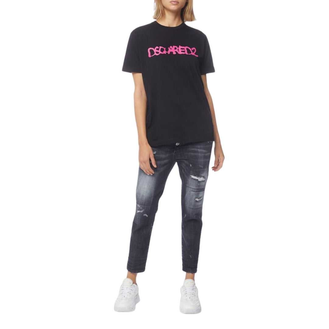 DSQUARED2 Graffiti Spray Logo Black T-Shirt XS