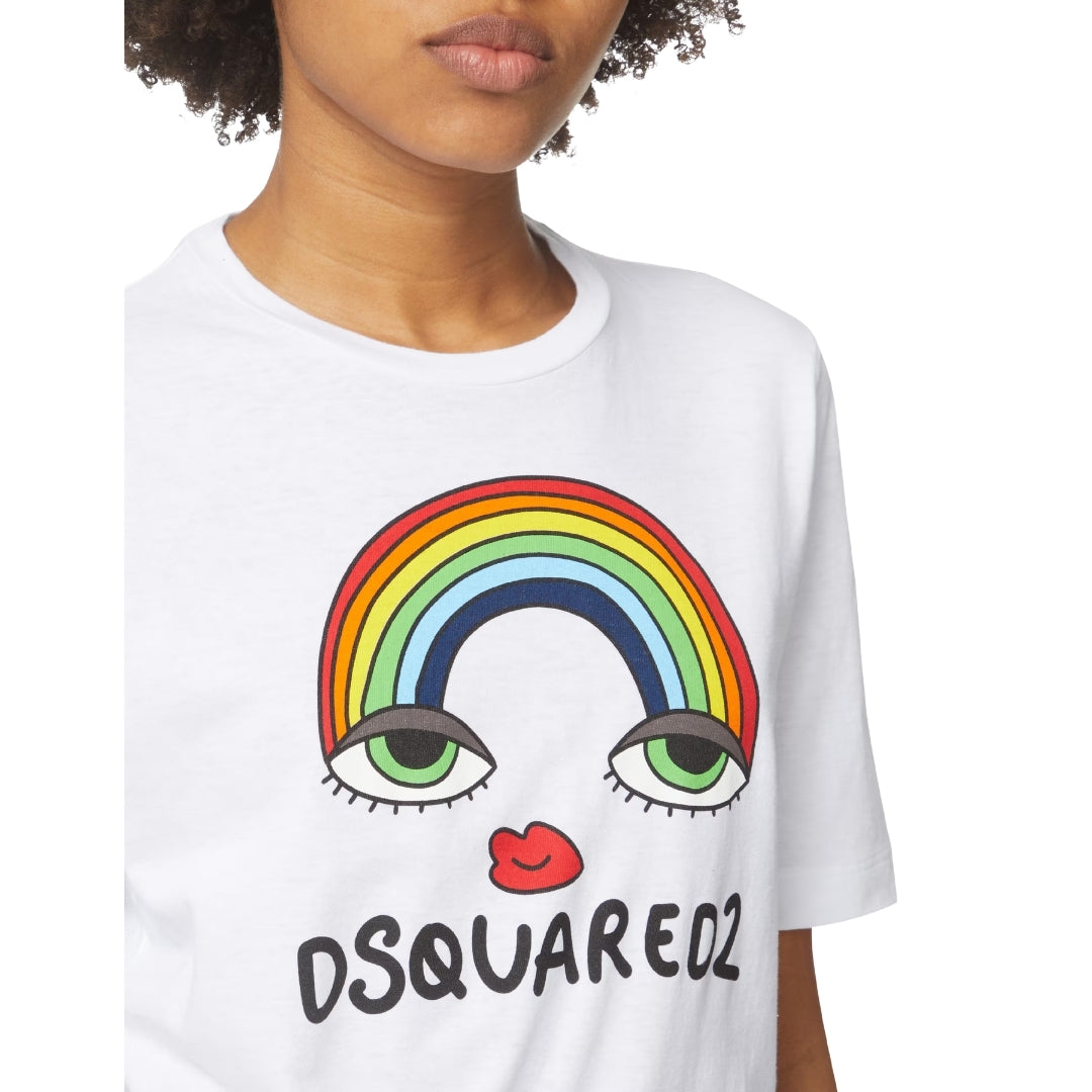 DSQUARED2 Rainbow Graphic White T-Shirt XS
