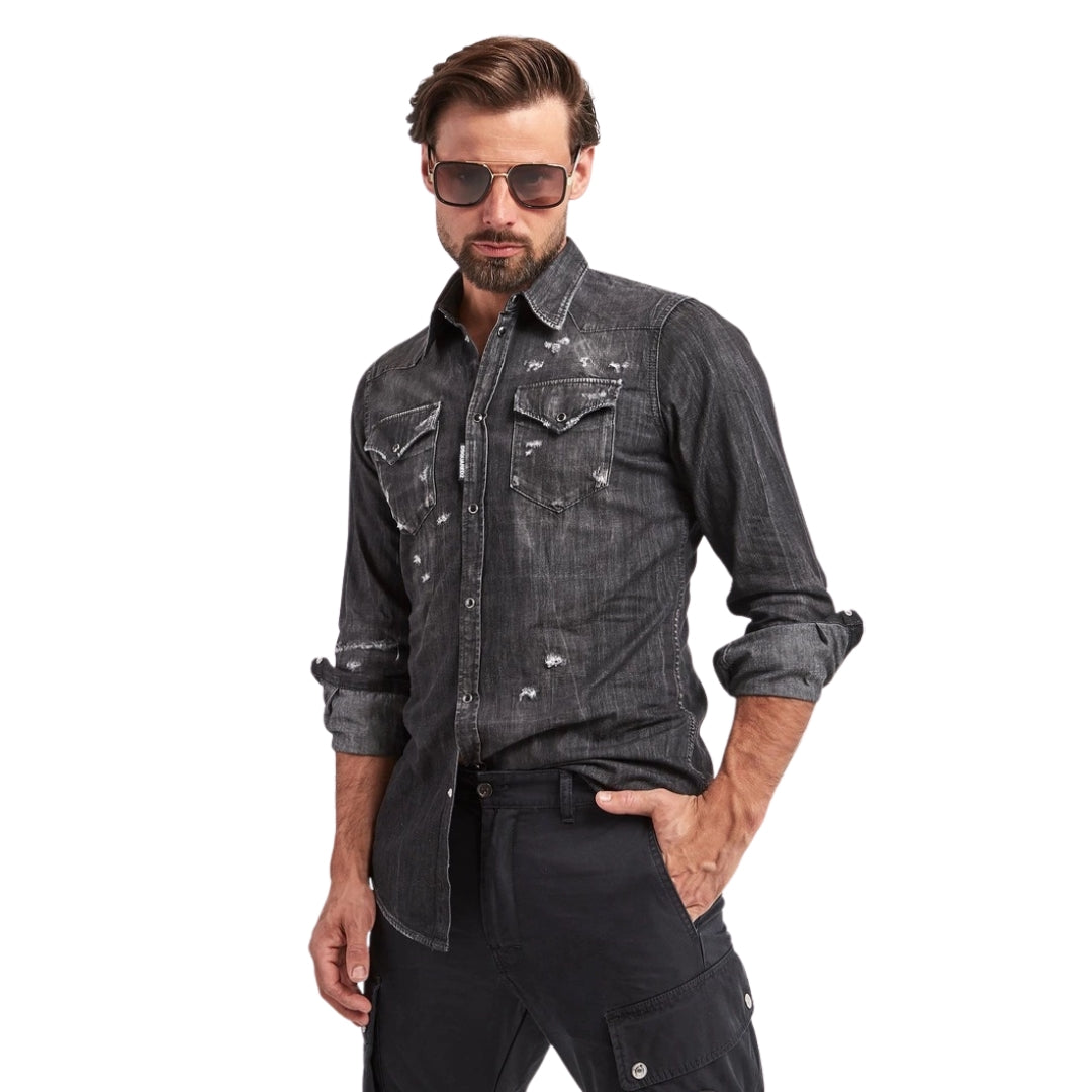 DSQUARED2 Classic Western Worn Denim Black Shirt W30