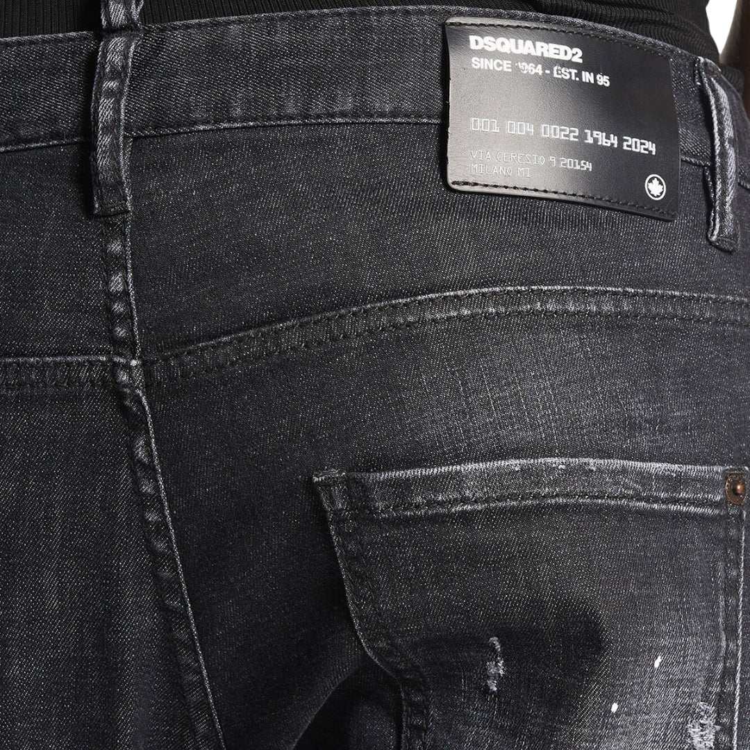 Dsquared2 Skater Jean Ripped Thighs Paint Splatter Black Wash Jeans S74Lb1451 S30357 900 - Style Centre Wholesale