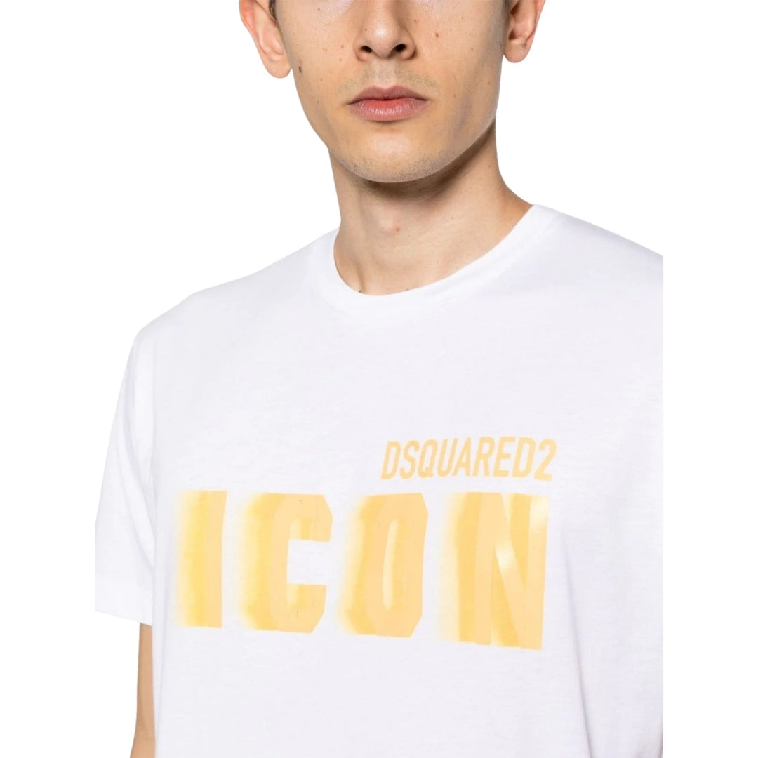 DSQUARED2 Icon Yellow Blur Print White Loose Fit T-Shirt XS