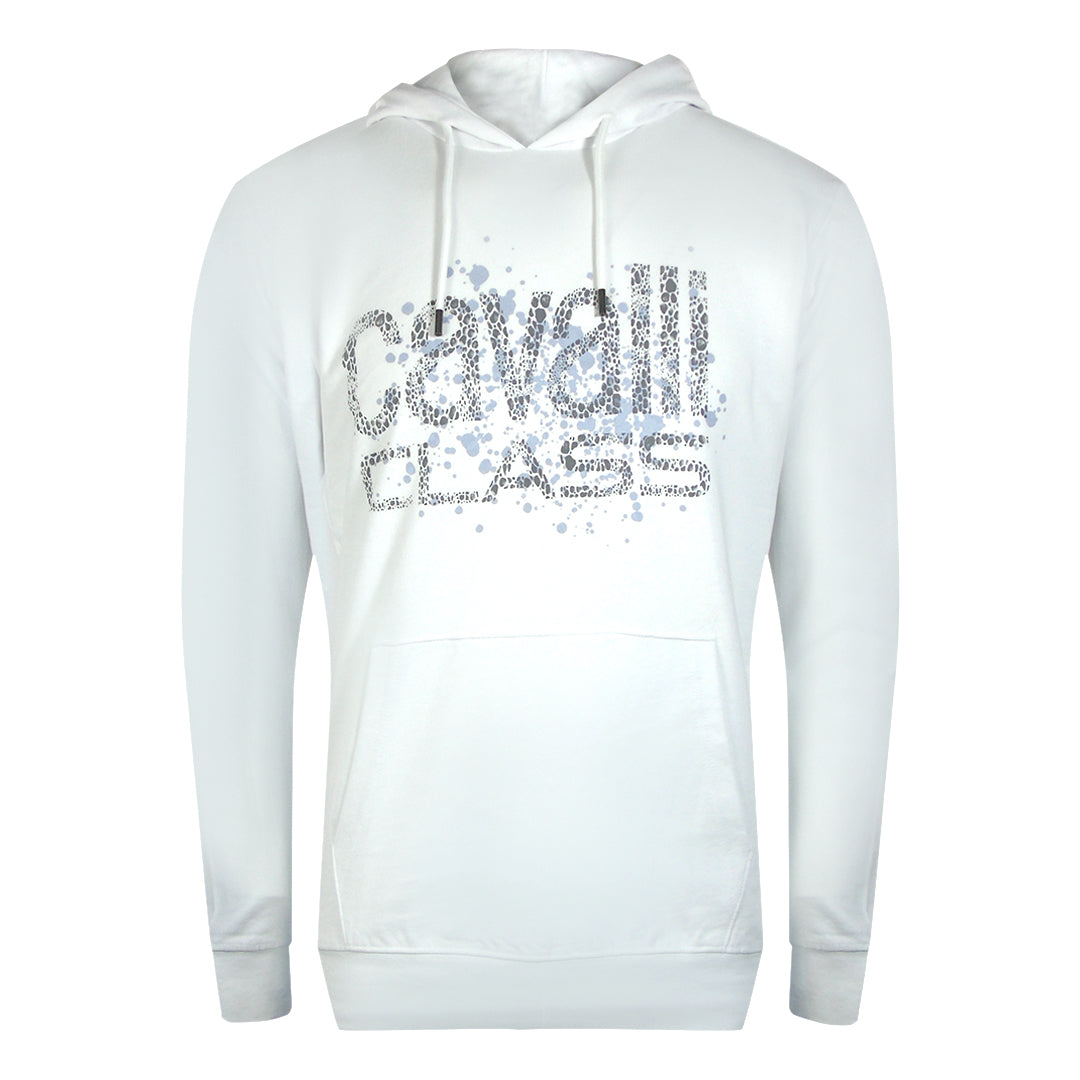 Cavalli Class Cracked Sprayed Logo Off White Hoodie TXT68L CF050 00533 - Style Centre Wholesale