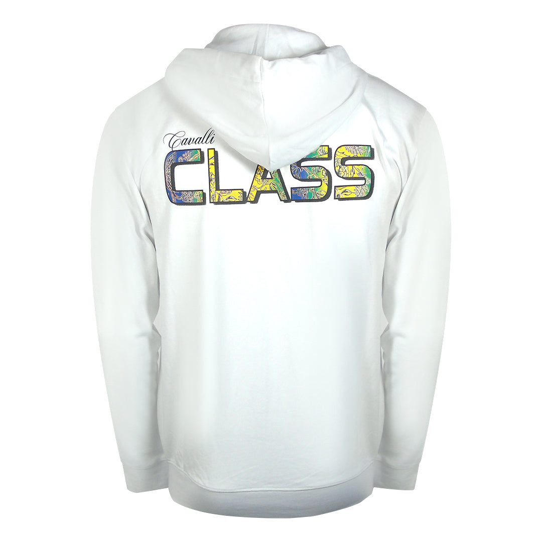 Cavalli Class Bold Floral Logo Off White Zip-Up Hoodie TXT68H CF050 00533 - Style Centre Wholesale