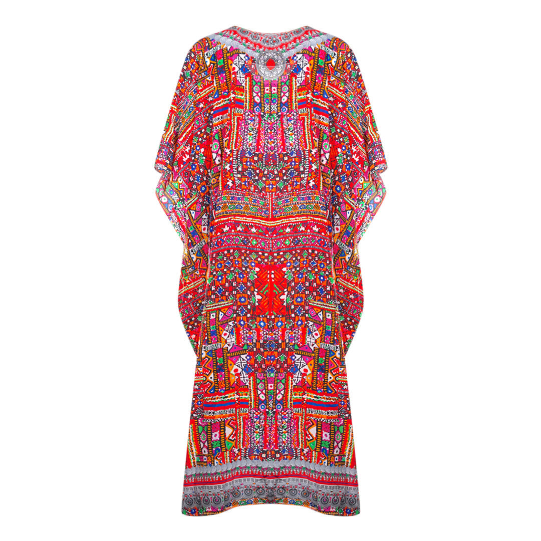 Inoa Banjara 12003 Print Red Long Kaftan Cover Up