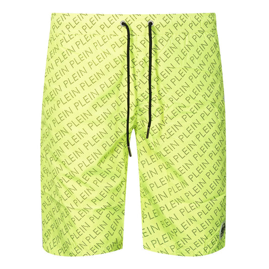 Philipp Plein Repetitive Long Logo Fluorescent Yellow Swim Shorts CUPP13L01 32