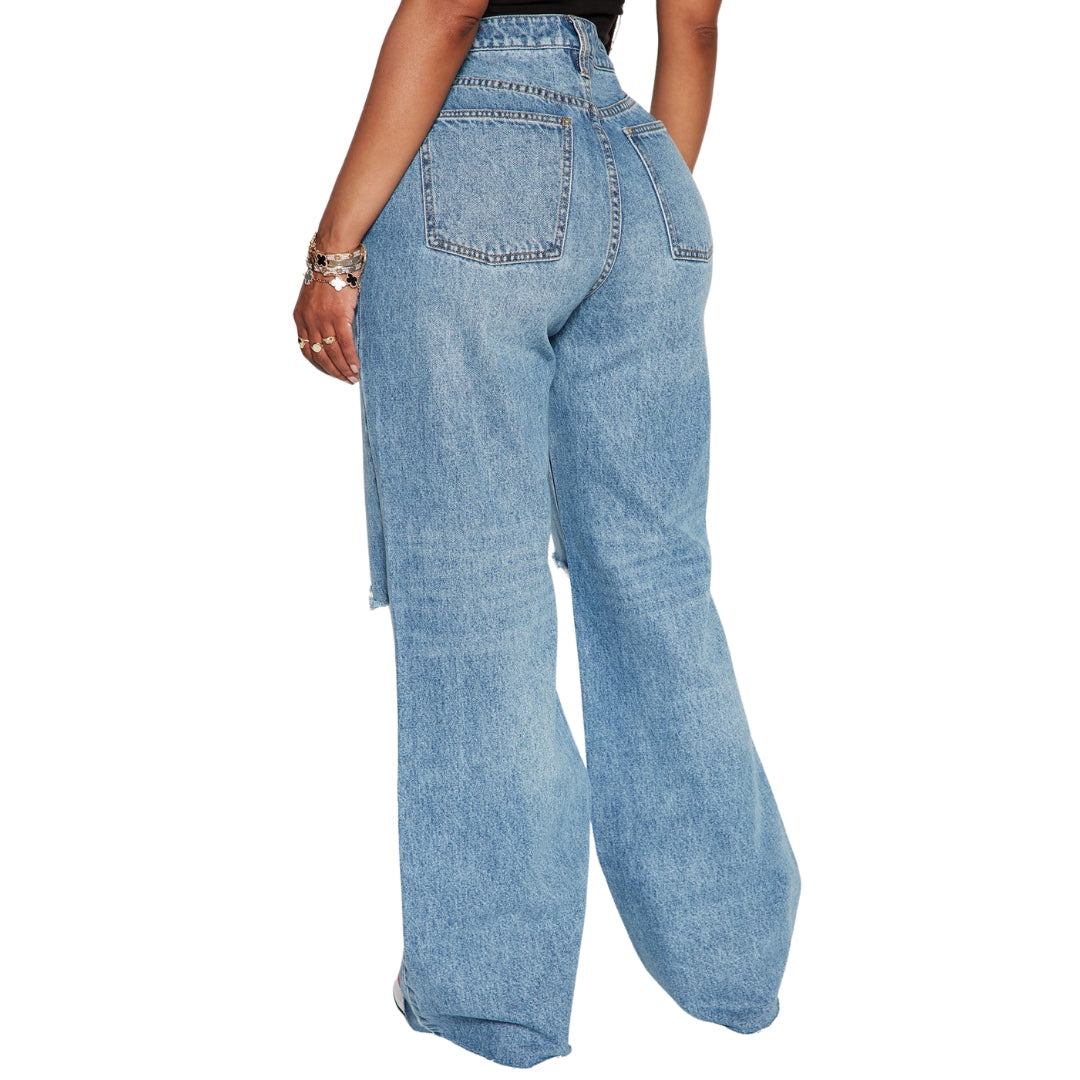 Fashion Nova Tough Love Baggy Ripped Jeans Medium Wash Jeans