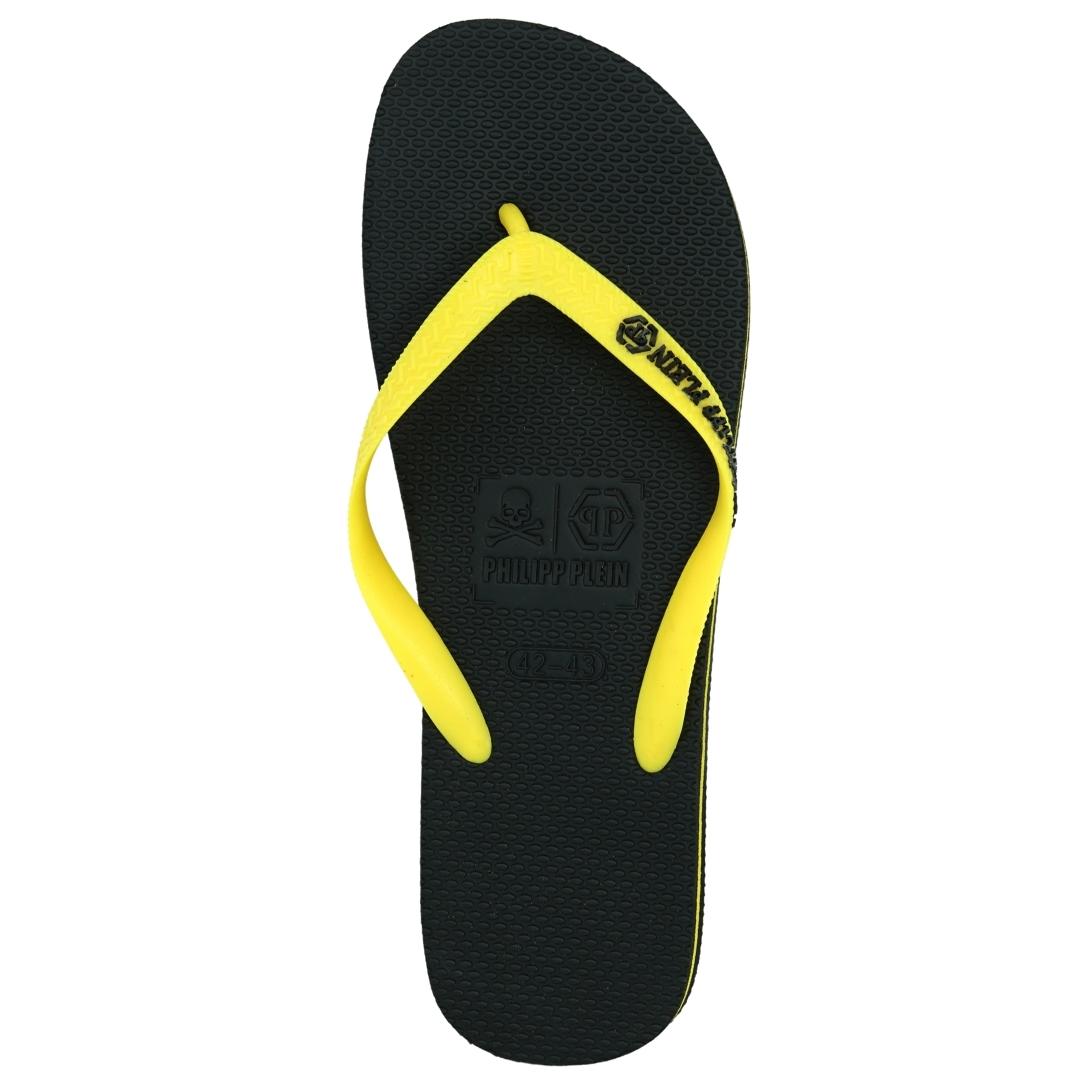 Philipp Plein Brand Logo Black Yellow Flip Flops IMPS904 99Y 41