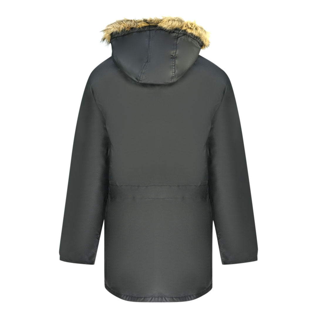 Fred Perry J2583 102 Padded Waxed Cotton Hooded Black Parka Jacket