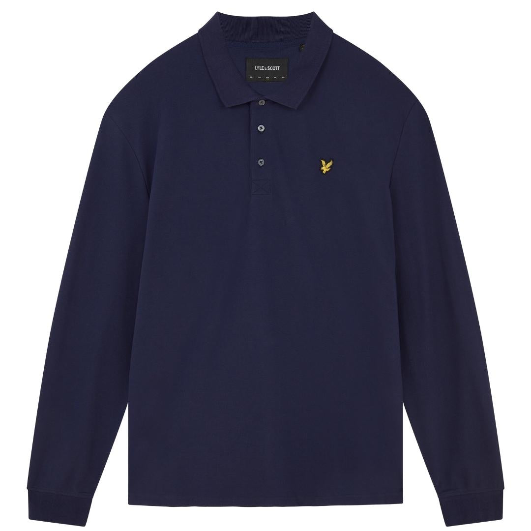 Lyle Scott Branded Chest Logo Navy Blue Long Sleeve Polo Shirt