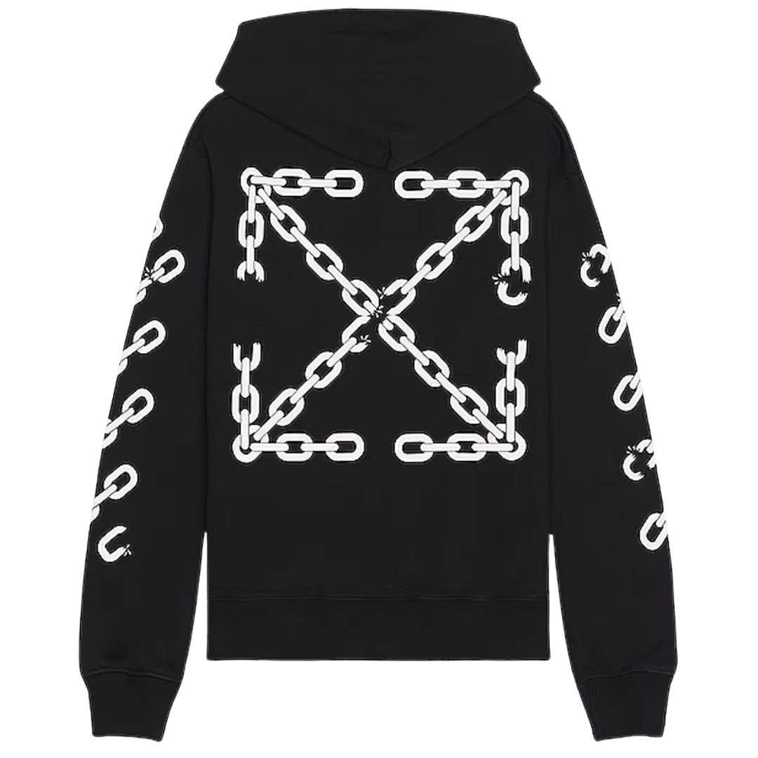 Off White Chain Arrow Design Slim Fit Black Hoodie - Style Centre Wholesale