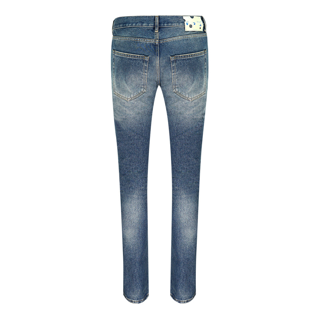Off White Slogan Print Blue Jeans