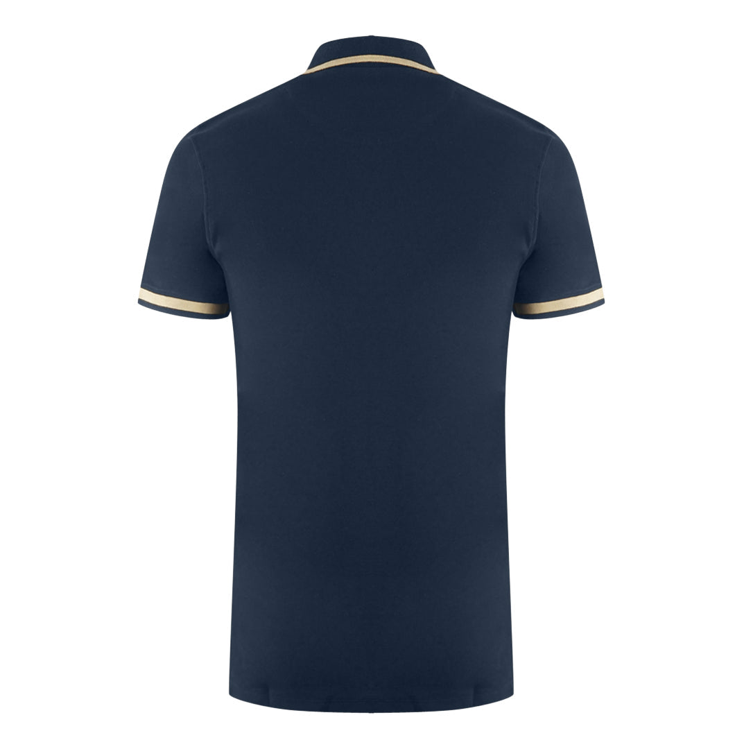 Aquascutum Aq 1851 Embroidered Tipped Navy Blue Polo Shirt