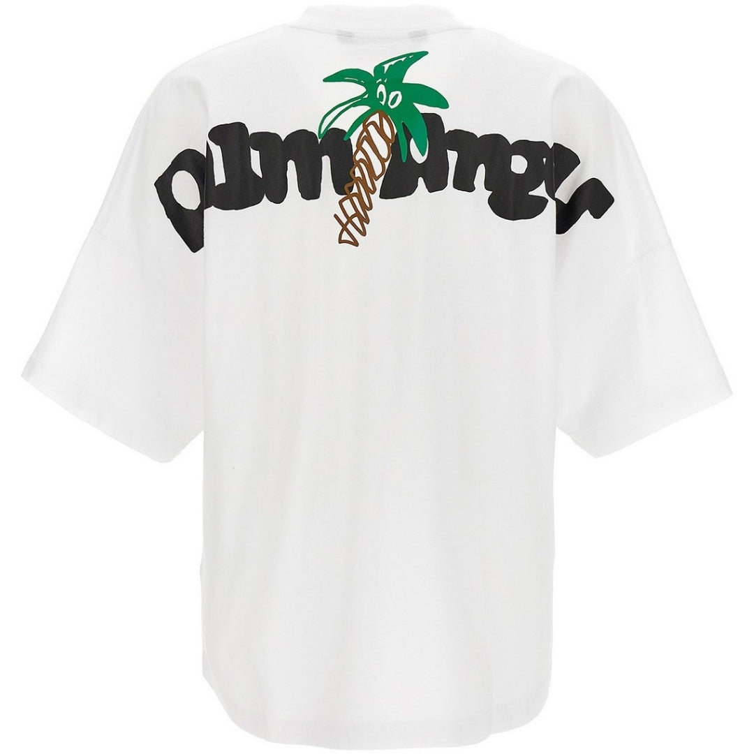 Palm Angels Sketchy Palm Tree Design Oversized Fit White T Shirt