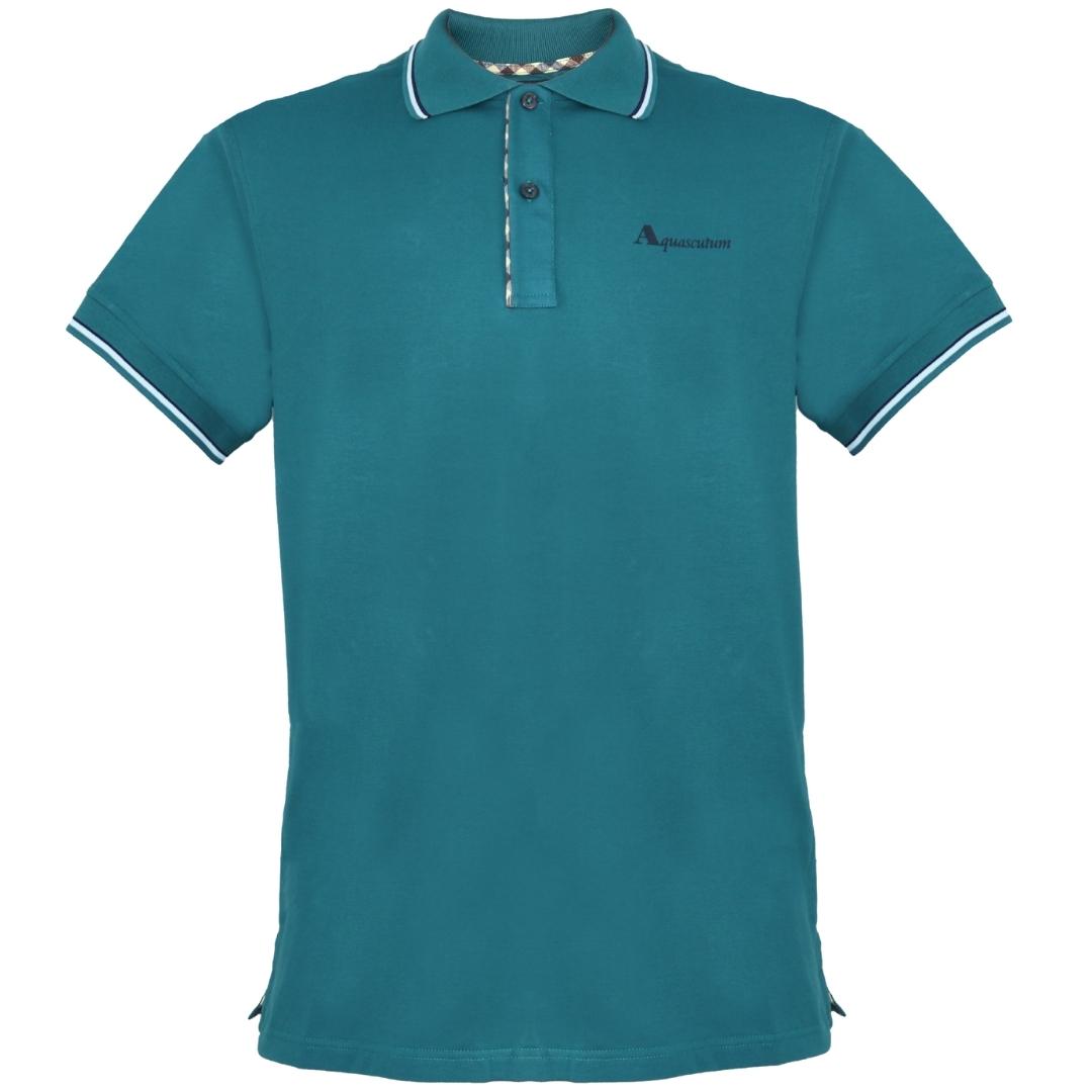 Aquascutum Tipped Collar Green Polo Shirt - Style Centre Wholesale