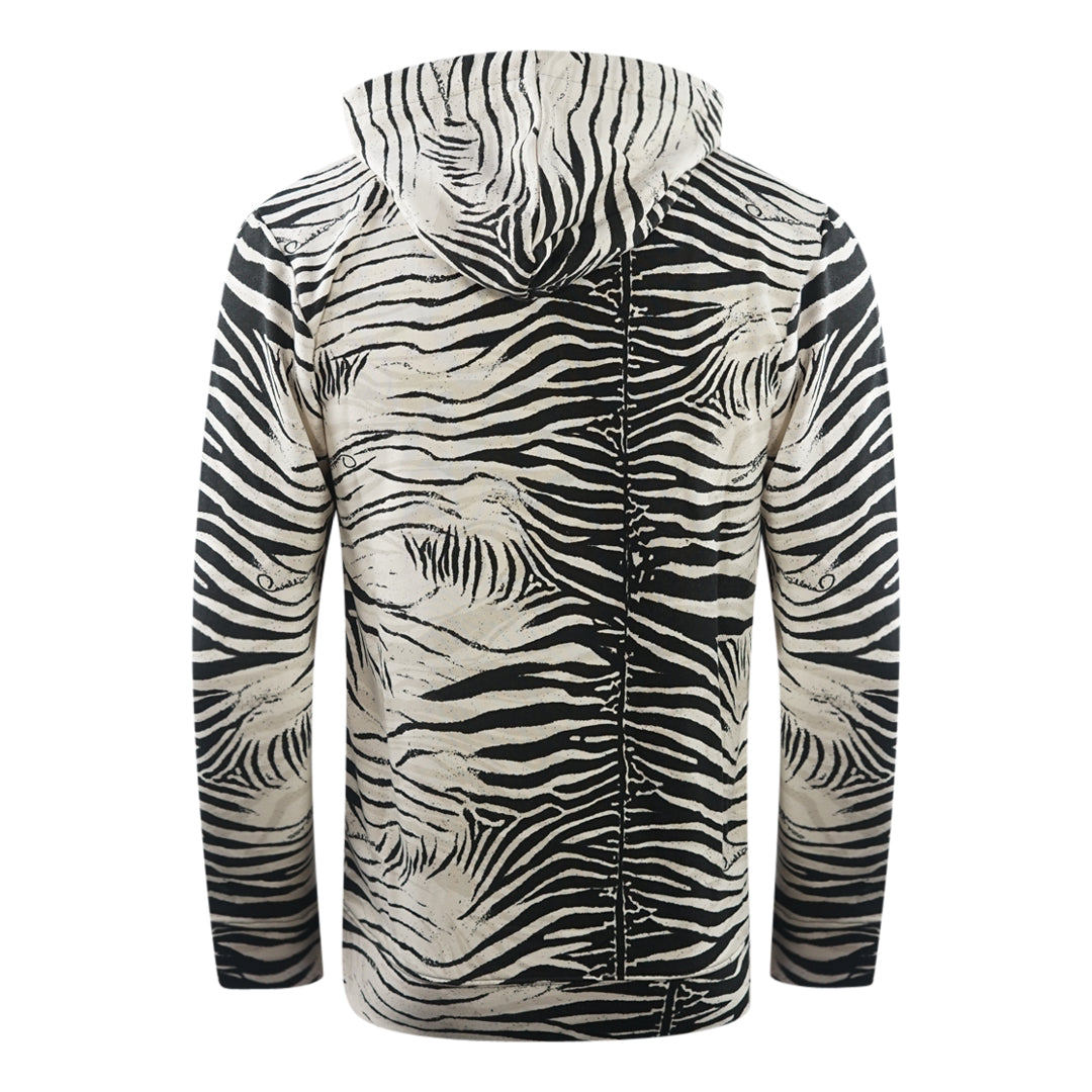 Cavalli Class Zebra Print Zip Up Black Hoodie - Style Centre Wholesale