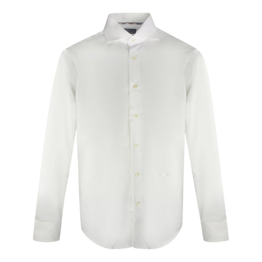Aquascutum Plain Branded Logo Long Sleeve White Shirt