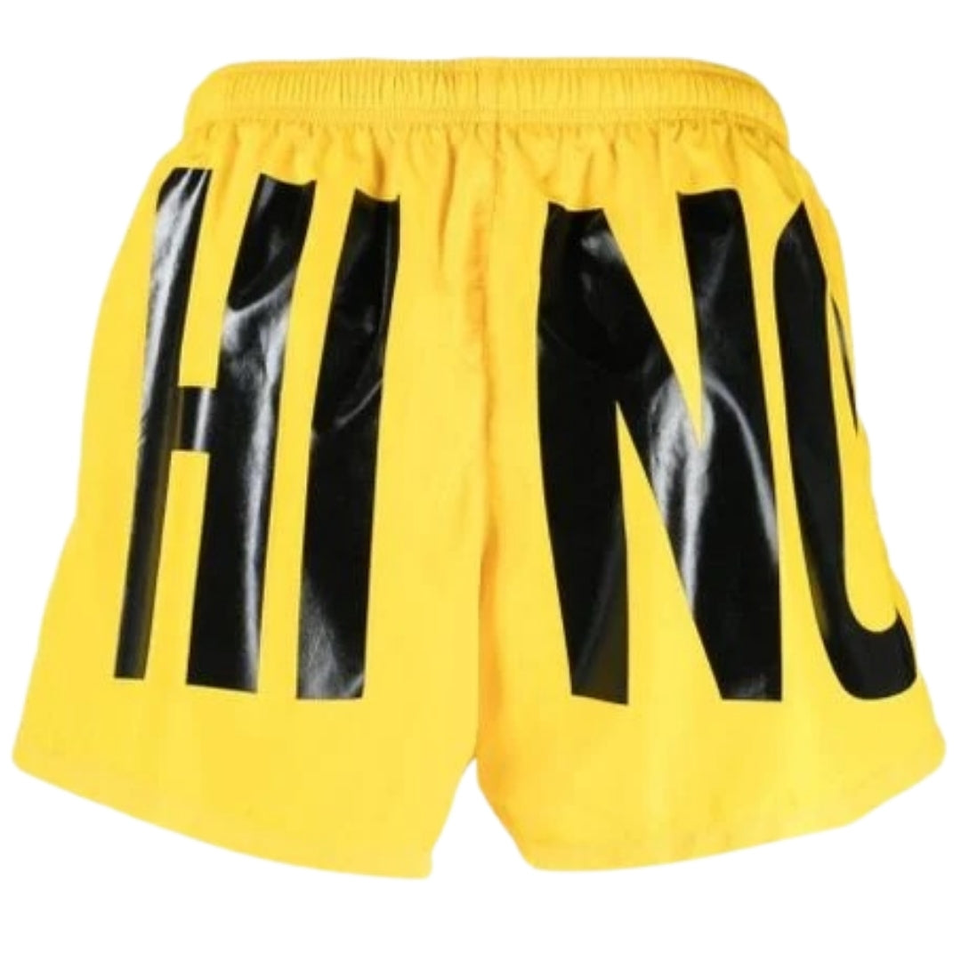 Moschino Black Print Logo Bright Yellow Short Swim Shorts XS