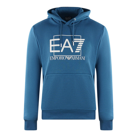 Ea7 Printed Box Logo Dark Blue Hoodie - Style Centre Wholesale