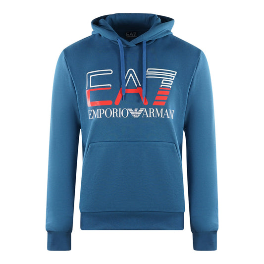 Ea7 Large Brand Logo Dark Blue Hoodie