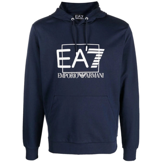 Ea7 Embossed Box Logo Navy Blue Hoodie