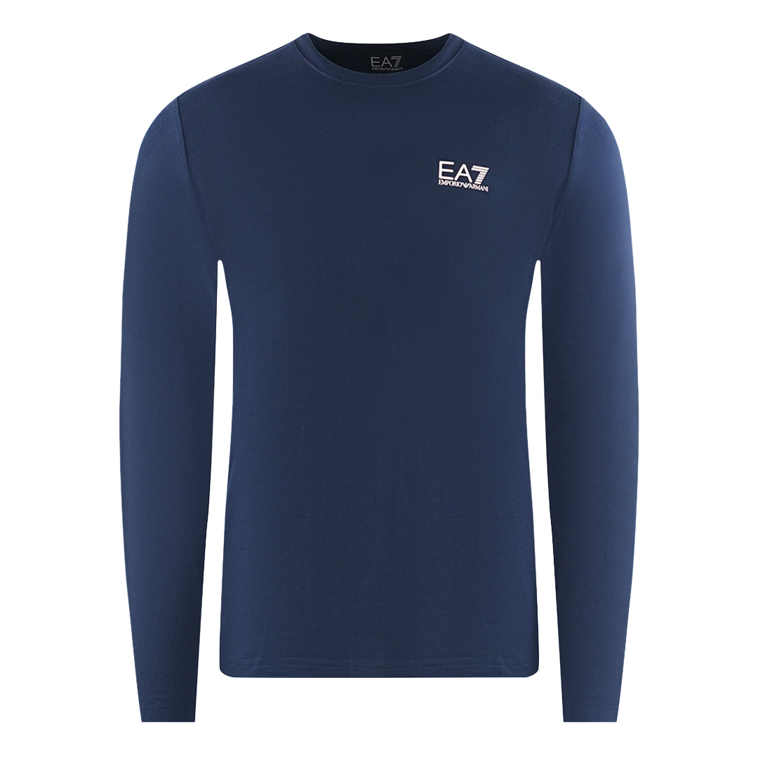 Ea7 Large Back Logo Long Sleeved Navy Blue T Shirt - Style Centre Wholesale