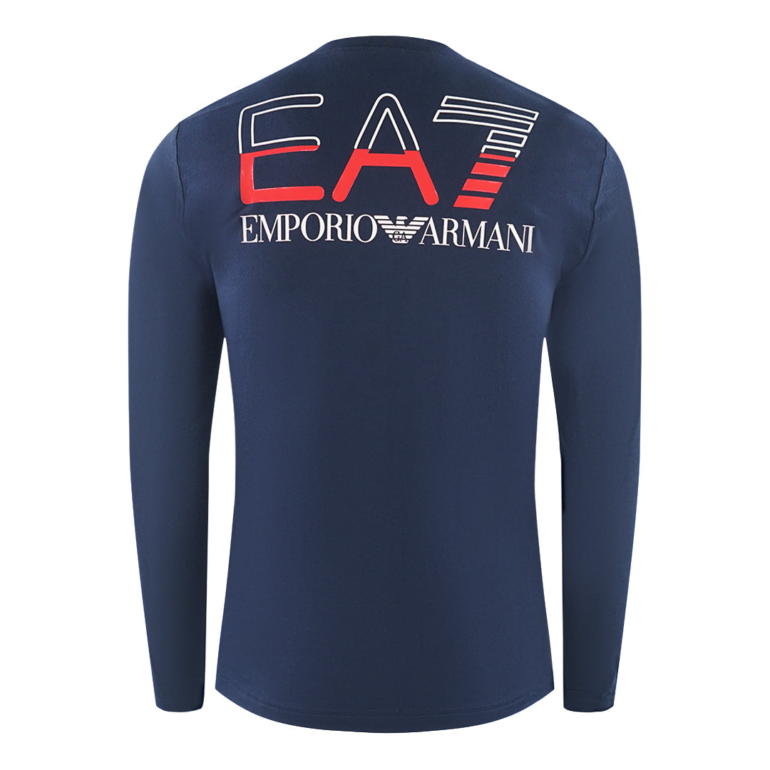 Ea7 Large Back Logo Long Sleeved Navy Blue T Shirt - Style Centre Wholesale