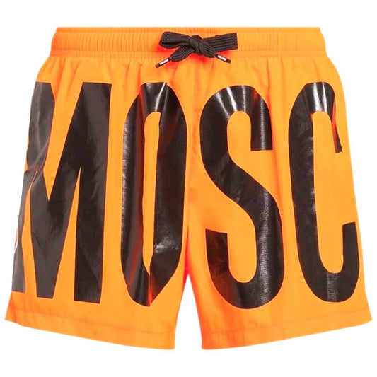 Moschino Brand Print Logo Bright Orange Short Swim Shorts M