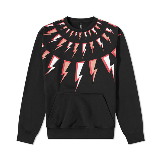 Neil Barrett Fair Isle Comic Thunderbolt Black Sweatshirt