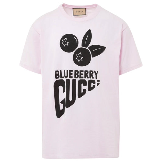 Gucci Blueberry Logo Oversized Fit Pink T Shirt