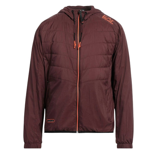 Ea7 Lightweight Hooded Bitter Chocolate Bomber Jacket - Style Centre Wholesale