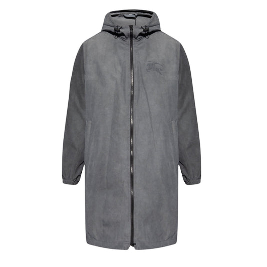 BURBERRY 8071566 Burberry Logo Printed Zipped Hooded Coat Grey JACKET MALE S