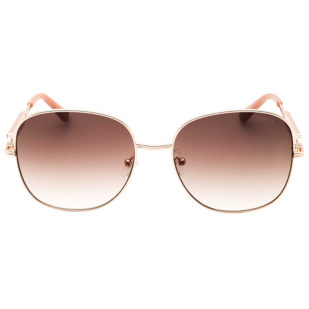 Guess Shiny Rose Gold Metal Frame Gradient Brown Lensed Sunglasses GF6190 28F