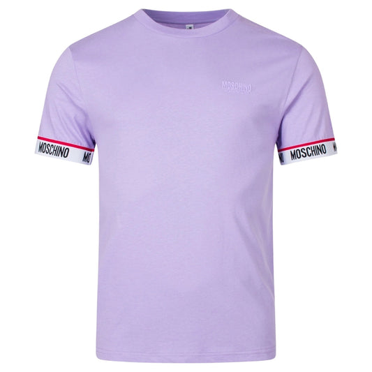 Moschino Taped Sleeve Ends Logo Purple T-Shirt M