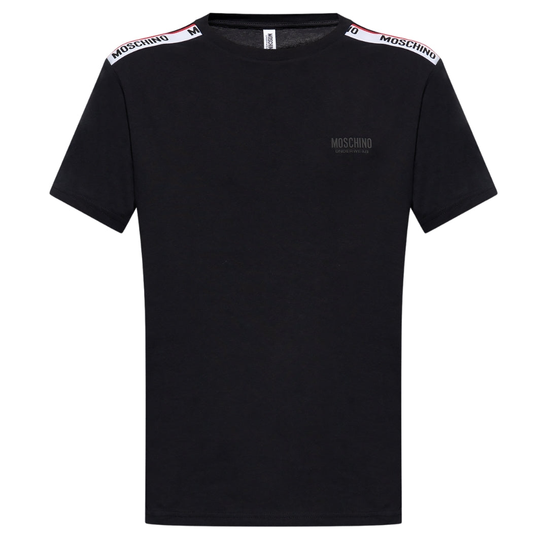 Moschino Taped Shoulders Brand Logo Black T-Shirt S