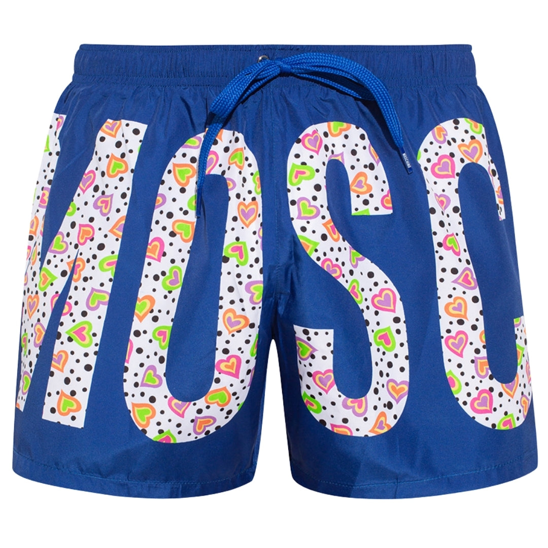 Moschino Floral Print Logo Bright Blue Short Swim Shorts XS