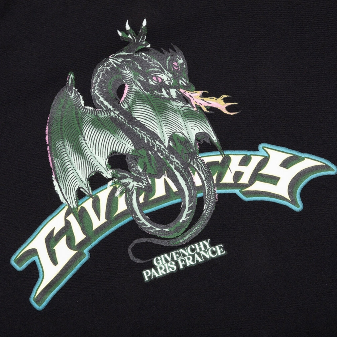 Givenchy Dragon Flames Design Slim Fit Black T-Shirt L