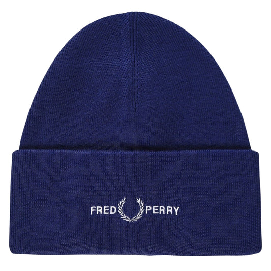 Fred Perry Graphic Logo French Navy Blue Beanie C4114 143 - Style Centre Wholesale