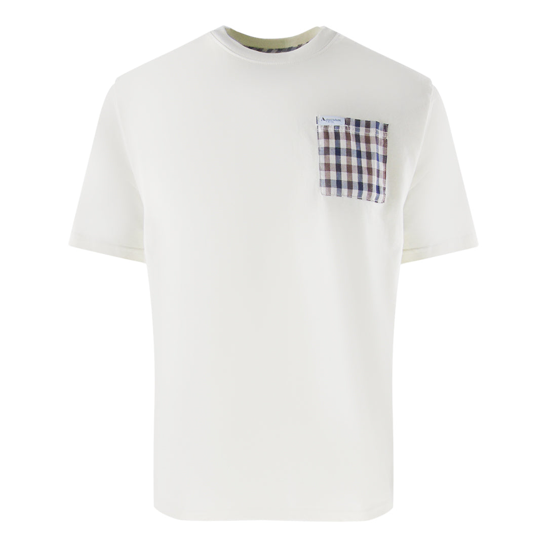 Aquascutum Active Club Check Pocket T Shirt Old White Aa_B005_Ts007_02 Mens