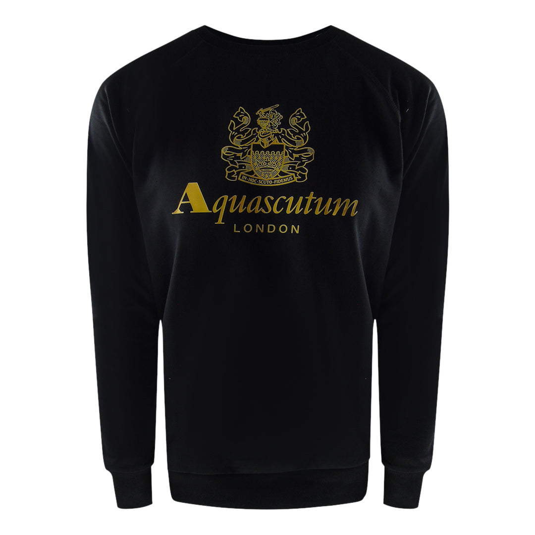 Aquascutum London Logo Crewneck Black Track Pants Set - Style Centre Wholesale