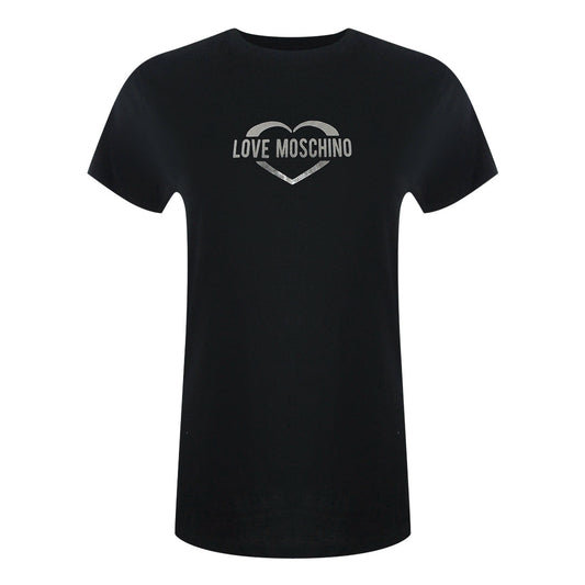 Love Moschino Shiny Heart Logo Black T-Shirt - Nova Clothing
