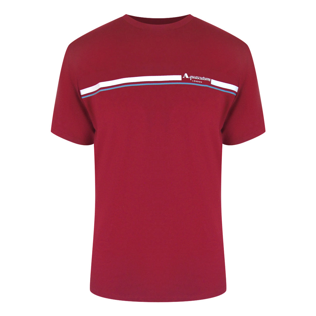 Aquascutum Active Active Cotton Stripes T-Shirt Bordeaux Aa_Core_Ts001_14 Burgundy T-Shirt Mens