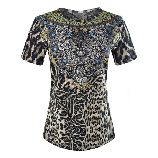Inoa Fashion Siberia 1927 Brown Animal Print T Shirt Womens