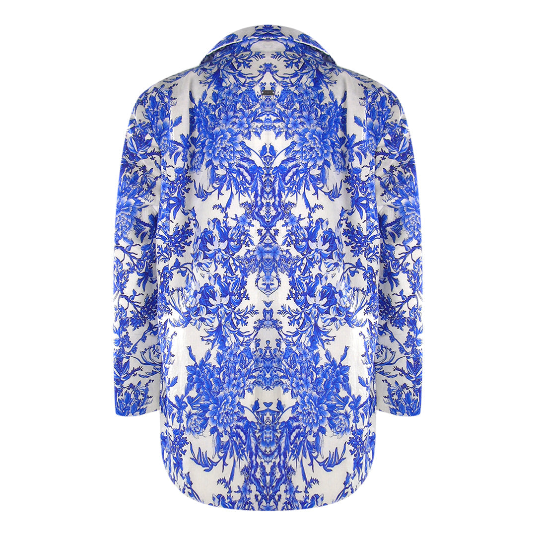 Inoa Fashion Blue Orchird L203 Blue Floral Boyfriend Jacket Womens