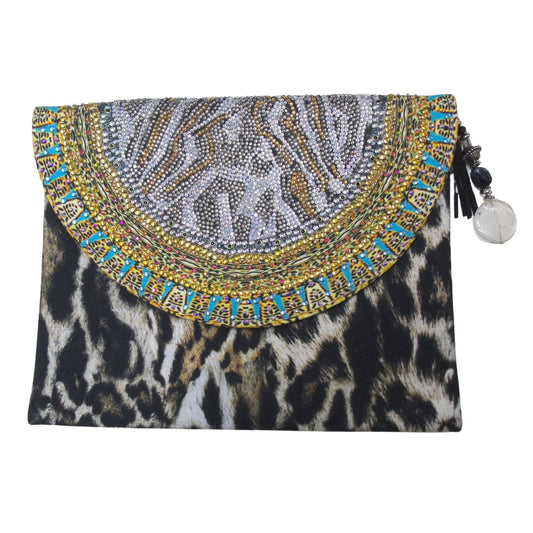 Inoa Fashion Siberia 1927 Brown Animal Print Clutch Bag Womens - Style Centre Wholesale