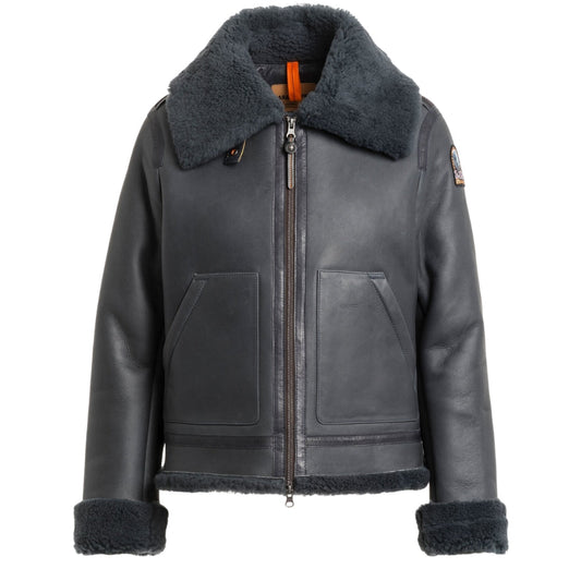 Parajumpers GIALEAN SPECIAL PWJKSE32 736 PHANTOM Dark Grey Leather Jacket Womens S
